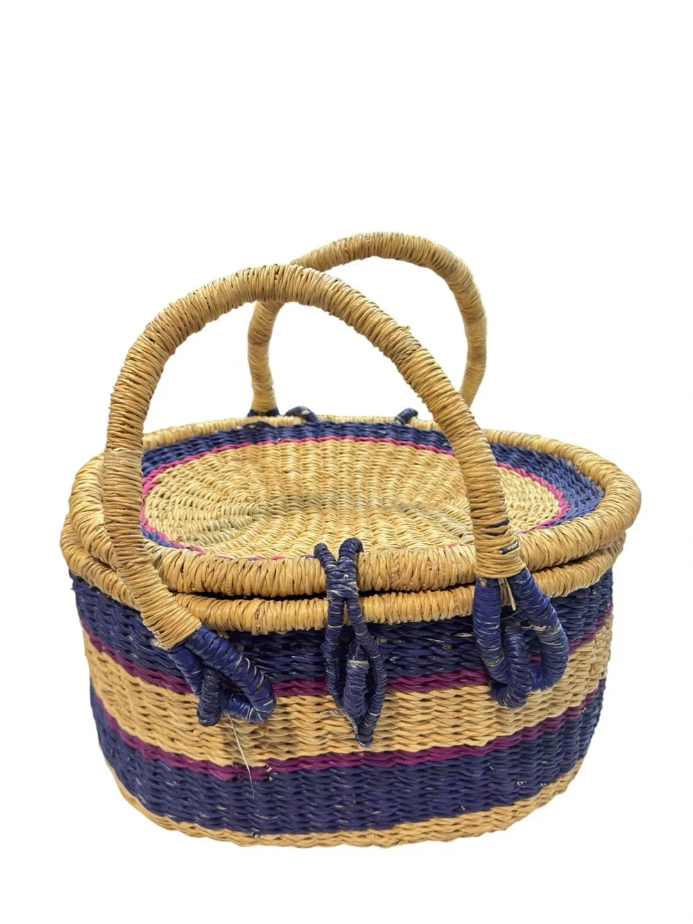 VTG Globebin Hand Woven Artisan Picnic Basket Bolga Del Ray Style